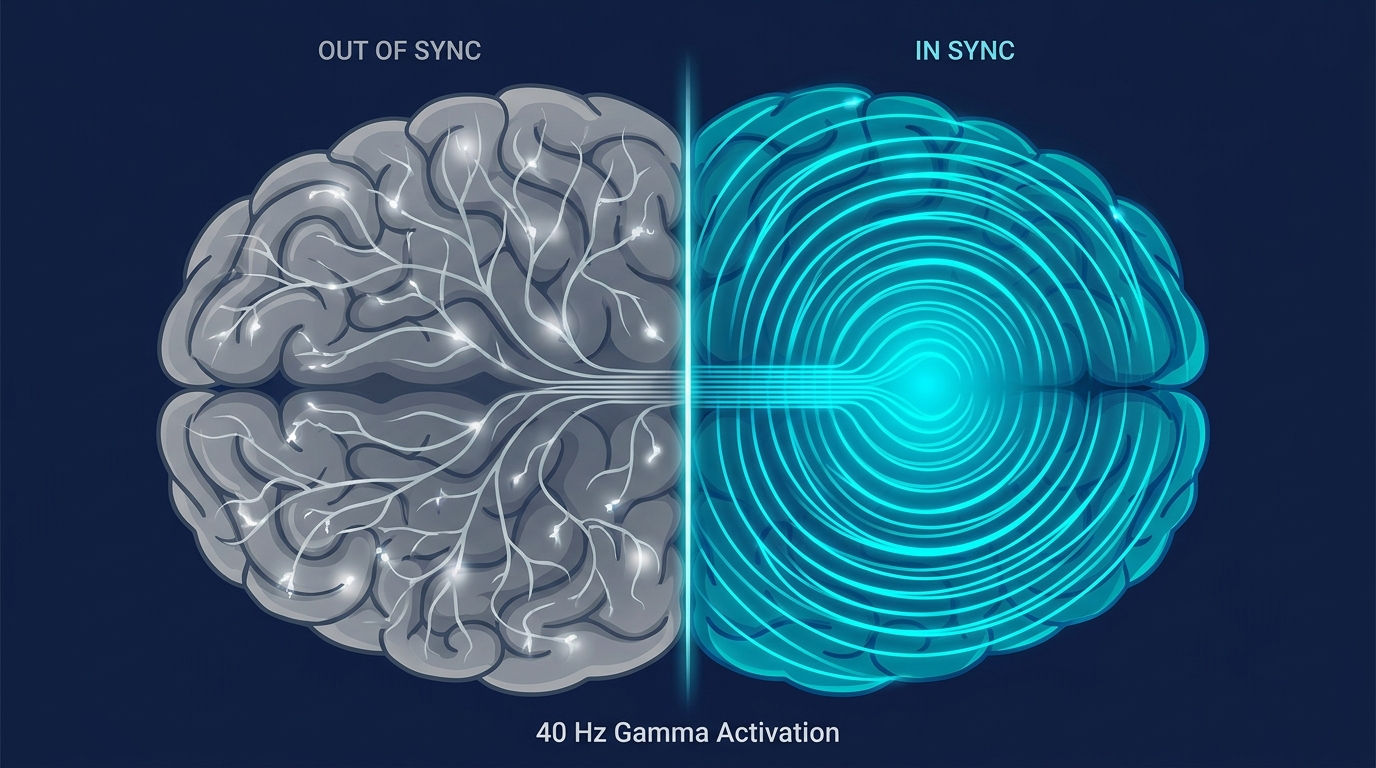 Out of sync brain vs. synchronized brain — 40 Hz Gamma Activation